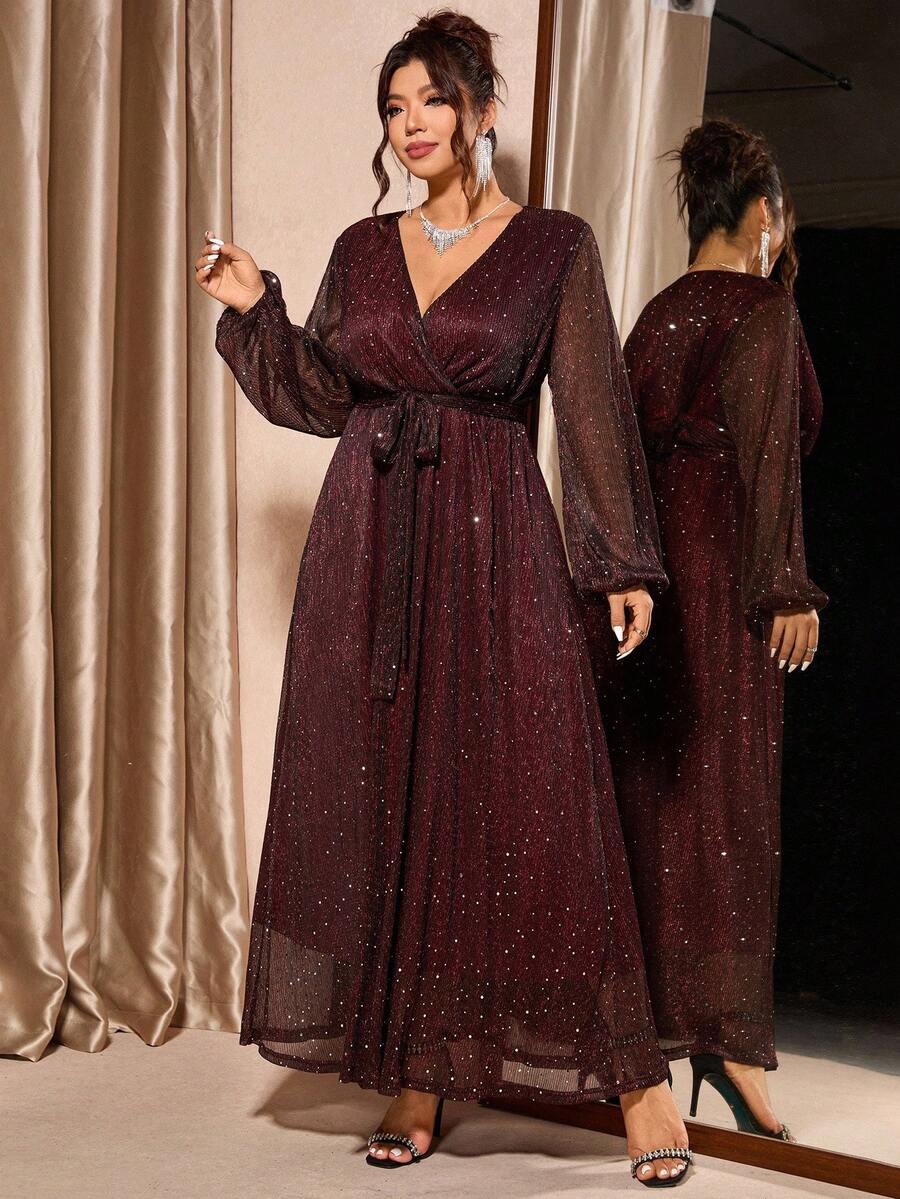 Cravure Vestido elegante de talla grande con parches de malla