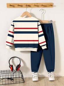 2pcs/Set Baby Boy Casual Loose Knit Soft Pullover Sweatshirt And Pants Set, Autumn/Winter - Multicolor - View 4