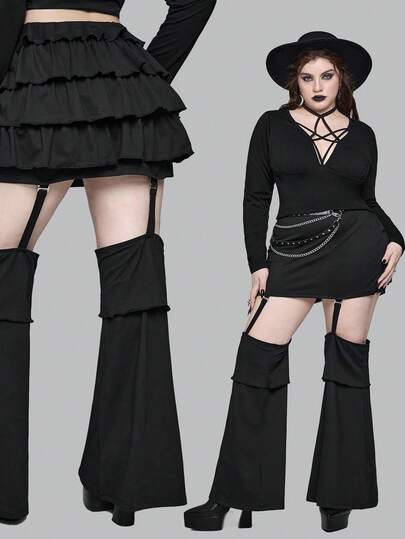 Plus Size Gothic Mysterious Sexy 2 In 1 Pants, Flare Leg