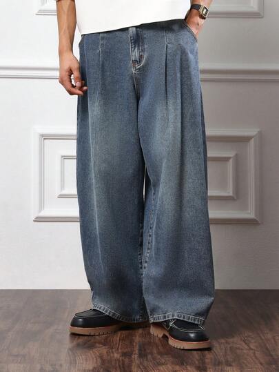  SUMWON Wide Leg Oversized Denim Barrel Fit Pleated Jeans With High Waist Vintage Style Fall Winter Casual Streetwear Japanese Fashion Loose Fit Plain