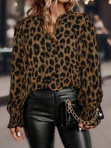 Auvina 秋季大码女式梭织印花休闲衬衫 - 鏽棕色 - 查看 4