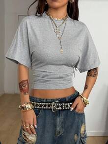 Coolane 女式四季简约 Y2K 基本款日常休闲返校街头风弹力宽松褶皱短款 T 恤，2 件 - 彩色 - 查看 3