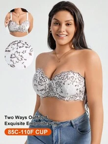 SHEIN 1 件大码女士蕾丝无肩带文胸，带钢圈，时尚，提升 - 彩色 - 查看 1