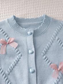 Souflis Souflis 女婴蝴蝶结装饰长袖针织开衫和针织裙两件套 - 淺藍色 - 查看 8