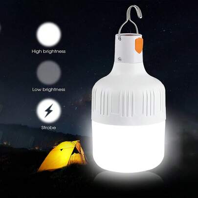 Teckwe LED 灯泡 USB 可充电户外 LED 灯，便携式应急灯泡带挂钩，适用于露营夜市摊位家庭停电万圣节派对