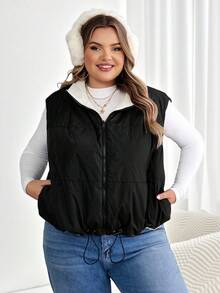 SHEIN CURVE+ 大码女式短款羽绒服，双面可穿，适合秋冬季节穿着 - 黑色 - 查看 5