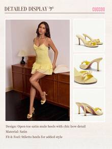 CUCCOO CHICEST Brown PU Women Pointy Toe High Heel Mule Sandals Spring Shoes Spring Break Easter Prom Heels For Christmas - Yellow - View 10