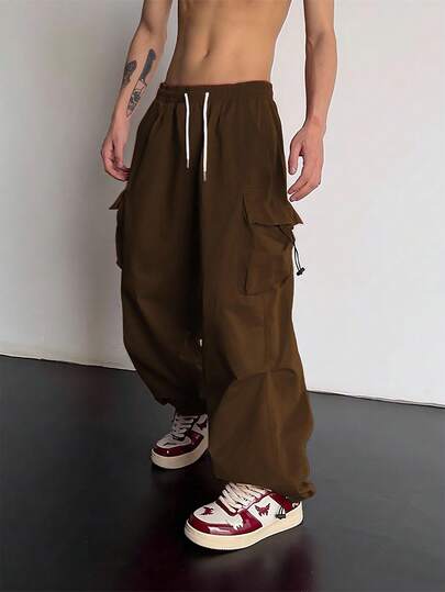 Street Life Pantalon cargo ample à taille élastique et poches pour hommes