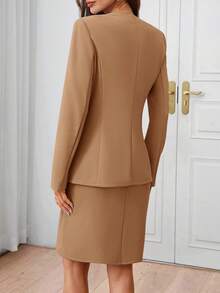 SHEIN Clasi Women's Autumn/Winter Fashion Commuter Jacket & Dress Blue Suit Set