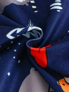 Conjunto de 6 piezas de pijama de manga larga con estampado de rayas de oso y zorro, cómodo y de alta elasticidad para niños pequeños, para otoño/invierno