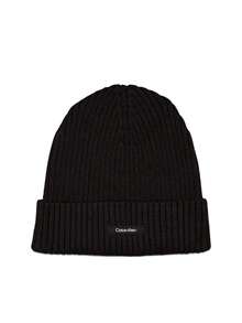 Calvin Klein Classic Cotton Men's Rib Beanie Black - Black - View 1
