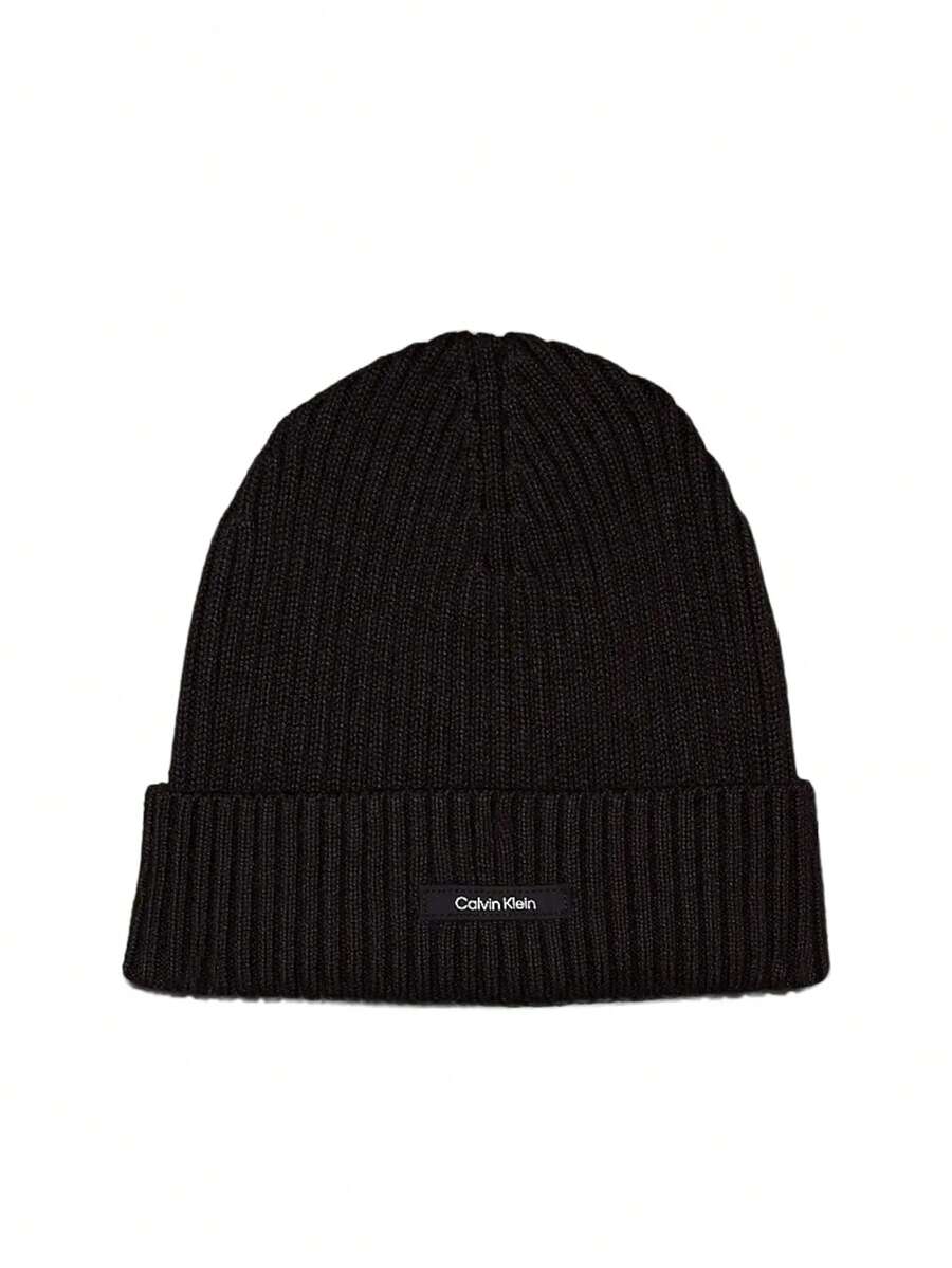 Calvin Klein Classic Cotton Men's Rib Beanie Black - Black - View 1