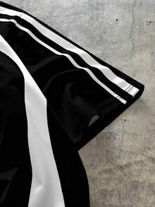 AXEPEAK 男士字母条纹短袖休闲通勤Polo衫 - 黑色 - 查看 4