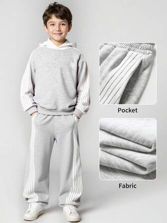 JNSQ Tween Boy Clothes, Boys Outfit Sets, Autumn/Winter Loose Hoodie Sweatshirt With Embroidered Letter & Relaxed Straight Leg Sweatpants 2 Piece Set, Suitable For Daily Wear, Outdoor Activities, Vacation, Streetwear, Party And Casual
