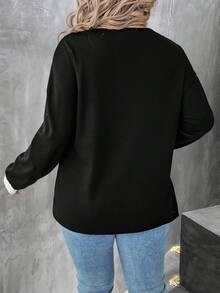 EMERY ROSE Camiseta holgada de manga raglan con bloques de color, talla grande, otoño - Blanco y Negro - Ver 2