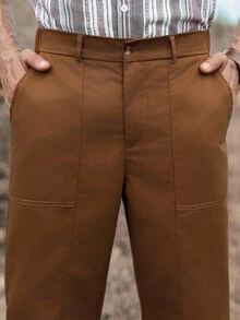 Manfinity Nomadique Men Casual Versatile Retro Solid Color Pants, Fall