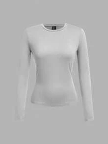 SHEIN EZwear 3pcs/Set Plus Size Women Crew Neck Casual Slim Fit Long Sleeve T-Shirt Set, Solid Color, Suitable For Autumn/Winter, Layering, Outdoor, Undershirt