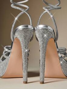 SHUZIA 女士时尚舒适踝带厚底粗跟凉鞋 - 銀色 - 查看 7