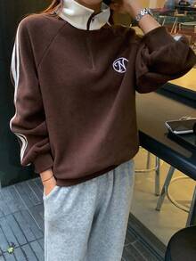 FRIFUL Women's Side Stripe Raglan Sleeve Letter Embroidered Sweatshirt,Long Sleeve Tops,Fall Clothes