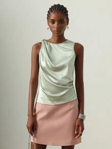 Vesra Camiseta sin mangas de satén elegante con nudo retorcido para mujer