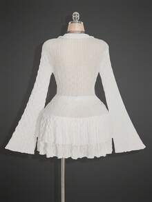 SHEIN ICON Áo xuyên thấu viền bất đối xứng PLUS (Không có áo ngực) Cỡ lớn, Bộ váy hai lớp hai mảnh, Thích hợp cho mùa thu - trắng - Xem 9