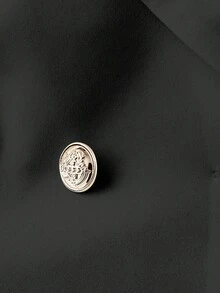 SHEIN Clasi 大码女式优雅办公室通勤尖领双排扣荷叶边下摆西装外套 - 黑色 - 查看 4