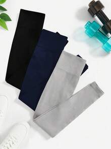 Velisys Velisys 3 Paket Legging Bergaris Tanpa Jahitan untuk Wanita, Celana Yoga Kontrol Perut Pinggang Tinggi Tidak Tembus Pandang untuk Olahraga, Lari, Bersepeda, dan Latihan Santai - MultiWarna - View 5
