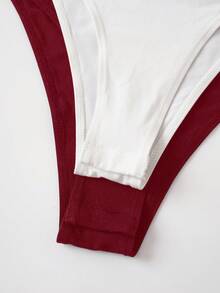 SHEIN BASICS 2pcs/Set Casual Solid Color Knit Crew Neck Long Sleeve Bodysuit For Women/Spring - Burgundy - View 6
