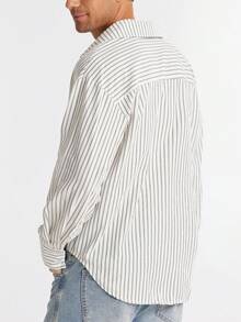 Manfinity Dauomo Men's Striped Long Sleeve Single-Breasted Casual Fashion Shirt, Fall - White - View 2