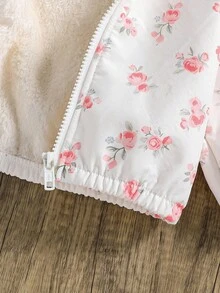 Jaqueta com capuz e forro térmico com estampa de rosas para bebês meninas (1 peça), ideal para outono/inverno, uso diário, recém-chegada.
