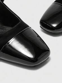 CUCCOO BIZCHIC Zapatos de tacón grueso de punta cuadrada con correa trasera, de moda, todo a juego, minimalistas y versátiles para ir al trabajo o de paseo, zapatos de tacón alto tipo mule para mujer - Negro - View 3