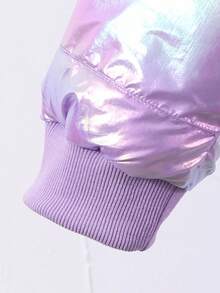 SHEIN Girls' Long Down Jacket With Faux Fur Collar, Shiny Finish, Everyday Wear, Winter Fall - Purple - View 5