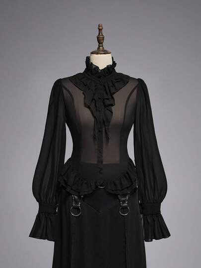 EDITION Chemise transparente de style gothique médiéval avec col Mao