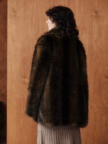 Uhlyne Uhlyne 女式宽松仿毛领长袖夹克，时尚冬季外套 - 棕色 - 查看 4