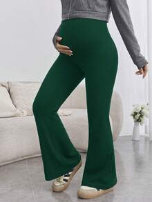 SHEIN Maternity Yoga Pants For Pregnant Women,Sage Green,Autumn,Casual,Gym High Waisted Skinny Flare Leg Leggings With Adjustable Waist Pregnancy Clothes - Green - View 7