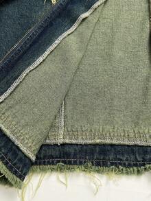 Elamini 女式破洞牛仔短夹克，街头风格，秋季 - 藍色 - 查看 6