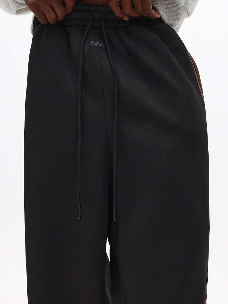 Baggy Fleece Sweatpants With Side Stripes Cuffed Ankles
