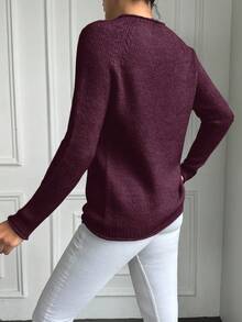 Maglione casual a girocollo a tinta unita con maniche lunghe, taglie comode