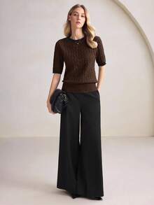 BizChic Áo len nữ cổ tròn màu be phối viền tương phản, kiểu dáng thanh lịch và sang trọng, thích hợp mặc đi làm, mặc hàng ngày, mang hơi hướng lãng mạn thập niên 90, phù hợp cho Giáng sinh, Năm mới, Ngày Valentine, tiệc tùng, đi biển, lễ tốt nghiệp, đa năng và tối giản, thích hợp cho khách dự đám cưới, chủ nhà, hẹn hò, dự tiệc, buổi hòa nhạc, bữa ăn sáng muộn, sân bay, kỳ nghỉ. - màu nâu - Xem 3