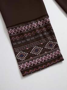 Rusticease 大码复古时尚宽松休闲圆领T恤，秋冬季乡村风格女款，适合乡村音乐会穿着 - 棕色 - 查看 7