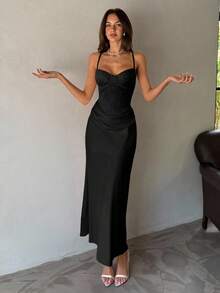 Aloruh Vestido ajustado de mujer con parches de encaje sin tirantes, falda de satén con bajo de cola de pez, adecuado para la temporada de bodas, primavera/verano