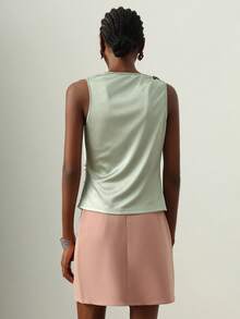 Vesra Camiseta sin mangas de satén elegante con nudo retorcido para mujer