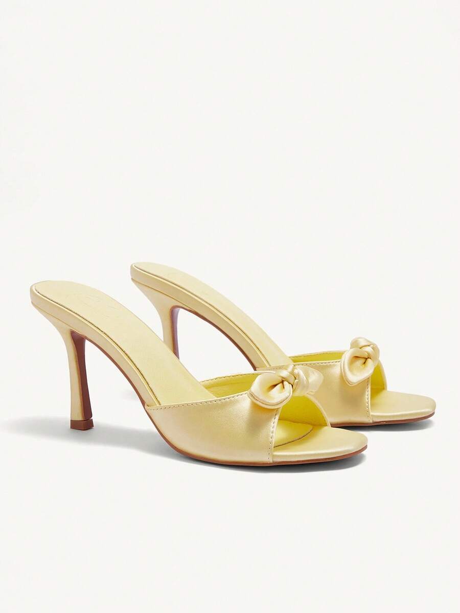 CUCCOO CHICEST Brown PU Women Pointy Toe High Heel Mule Sandals Spring Shoes Spring Break Easter Prom Heels For Christmas - Yellow - View 1