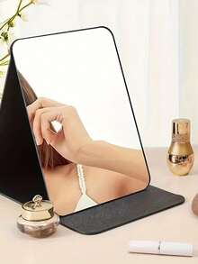 1 件可折叠化妆镜、梳妆台化妆镜、方便存储和节省空间、适用于浴室、学生宿舍、梳妆台、浴室配件情人节、情人节返校宿舍镜子便携式桌面梳妆镜、办公桌立镜、手持化妆镜、可调节桌面镜子、学生宿舍梳妆台镜子、家居装饰、房间设计婚礼、生日礼物 - 黑色 - 查看 2