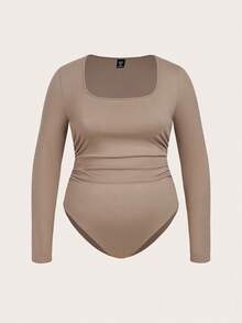 SHEIN Frenchy Plus Size Casual Solid Color Long Sleeve Bodysuit - Multicolor - View 4