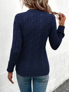 EMERY ROSE Women's Casual Cable Pattern Crew Neck Long Sleeve Sweater, Autumn/Winter - Royal Blue - View 3