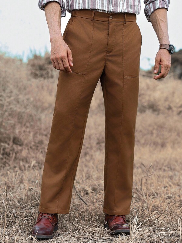 Manfinity Nomadique Pantalones casuales y versátiles de unicolor retro para hombres, otoño