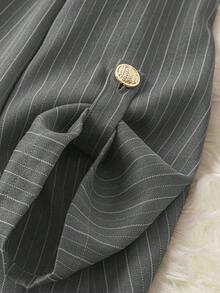 Calvaya Plus Size Women's Spring Autumn Striped Lapel Ruffle Hem Casual Blazer Jacket Fall Cloth For Women Winter - Grey - View 5