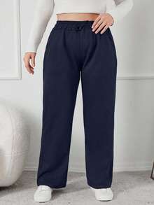 EURMUSE Quần nỉ ống rộng có dây rút cỡ lớn - Màu xanh hải quân - Xem 5