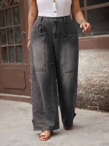 EMERY ROSE Plus Size Women Casual Non-Stretch Vintage Denim Jeans - Light Grey - View 6